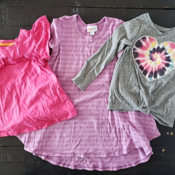 Lot of 3 Girl 4 4T Short Long Sleeve Shirt Dress LuLaRoe Cat & Jack Garanimals - Picture 1 of 12